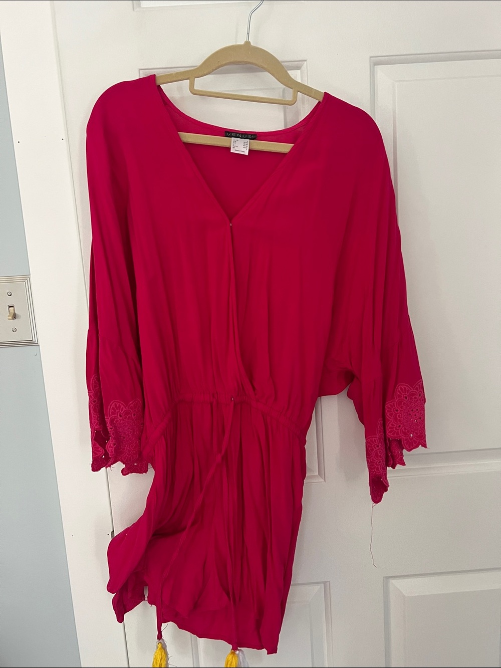 VENUS Hot Pink Drawstring Sleep romper  with Lace Trim